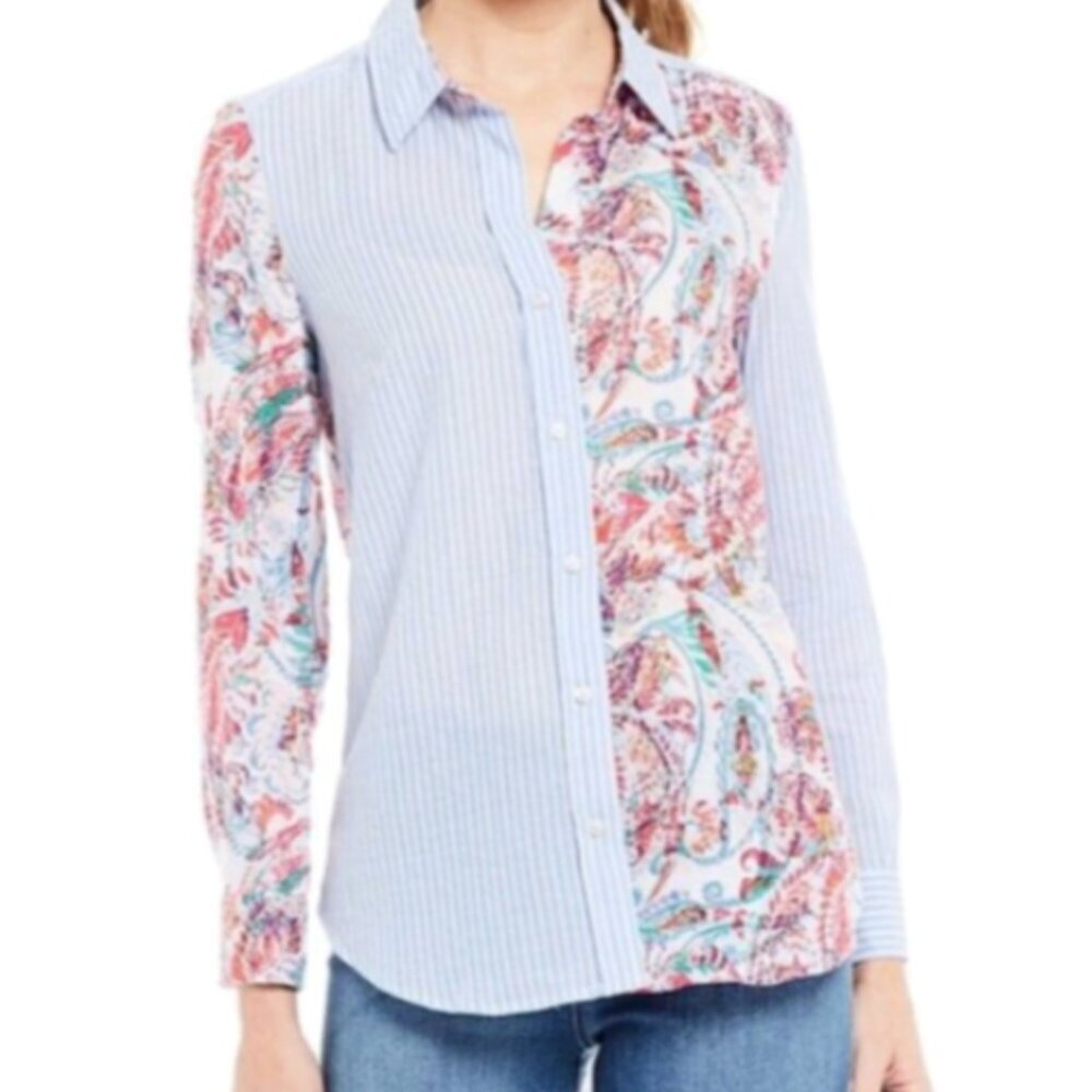 Westbound‎ Shirt Striped Paisley Button-Down Petites Sz PL #168F